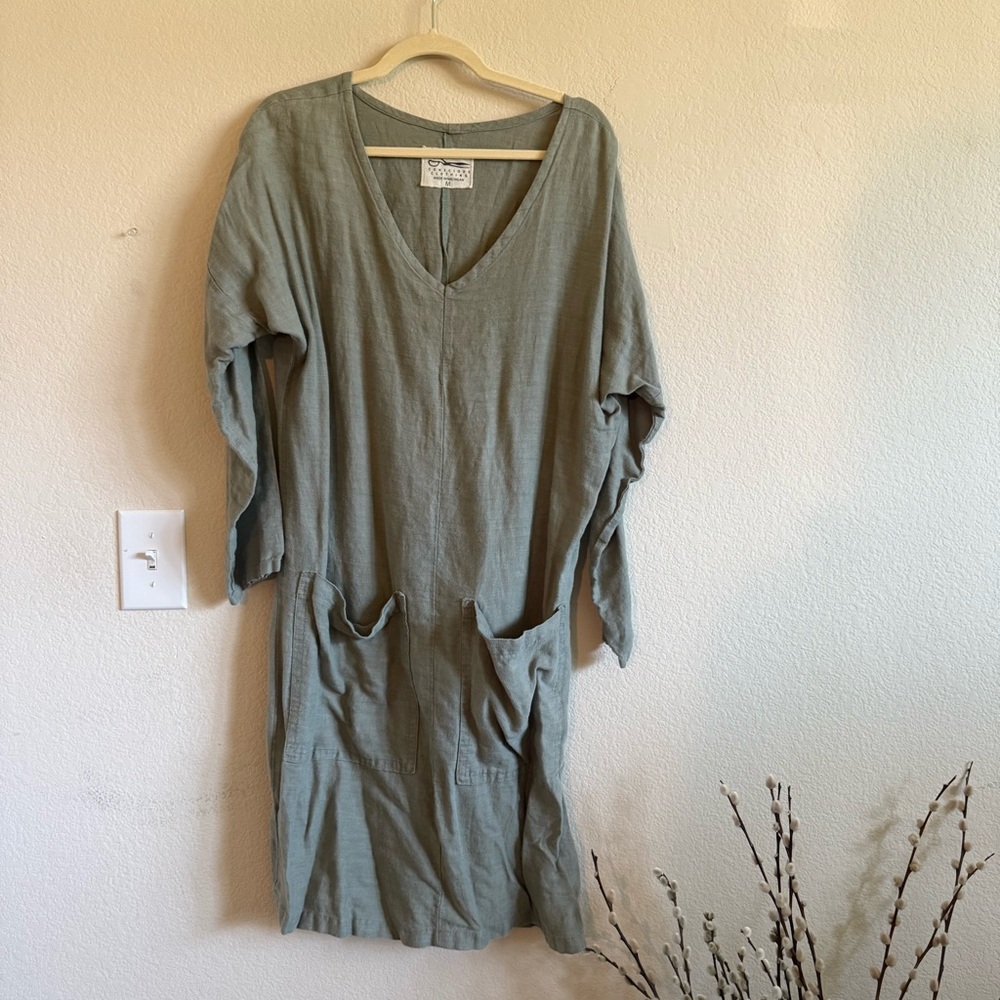Conscious Clothing Green Linen Shift Dress